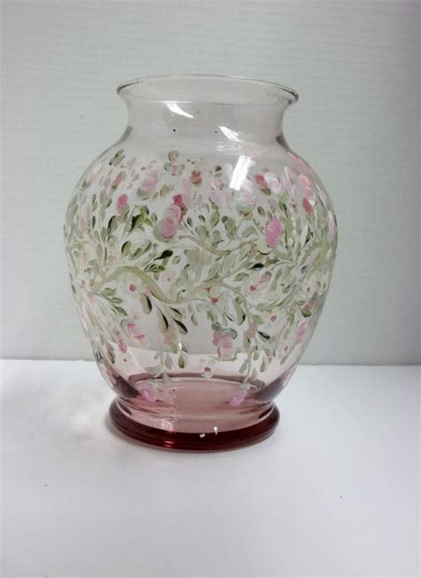 A Vintage Pink Glass Vase Hand By Folkartbynancy On Etsy Hand Painted Glassware Painting