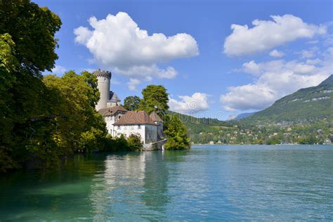 Medieval Castle On The Shores Of Lake Annecy Stock Photo Image Of