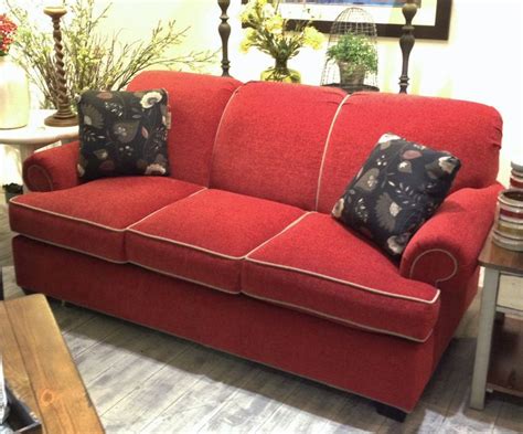 Clayton Marcus Red Sleeper Sofa W Contrasting Putty Welt