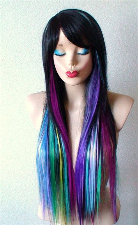 Black Blue Purple Green Teal Pink Lavender Ombre Wig By Kekeshop