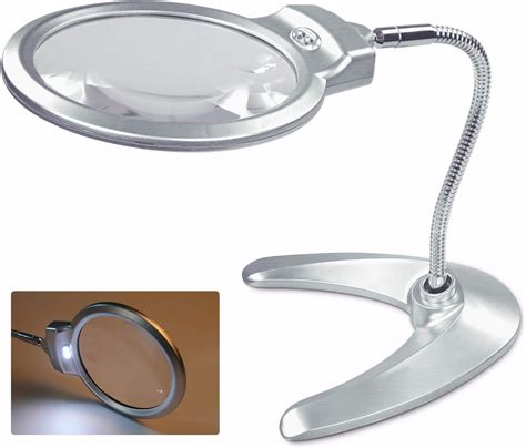 Magnifying Glass With Light And Stand 2x 5x Lighted Magnifier Hands Free Folding