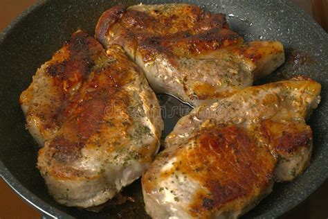 Pan Fried Pork Steaks Of Golden Color Stock Image Image Of Fried
