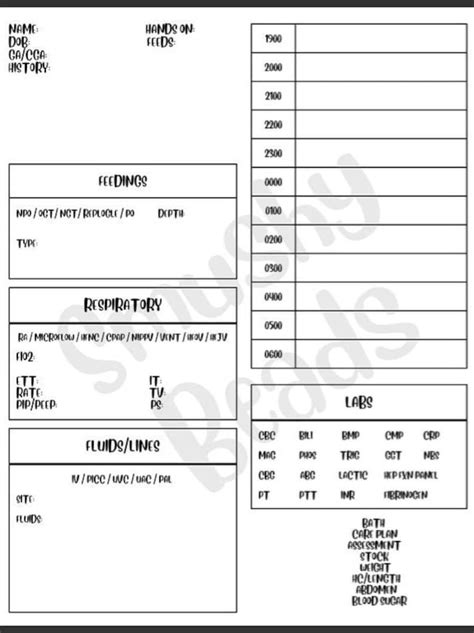 Nicu Nurse Brain Report Sheet Day Shift Night Shift Hand Off