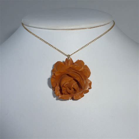 Bakelite Carved Rose Pendant Gold Filled Chain From Bejewelled On Ruby Lane