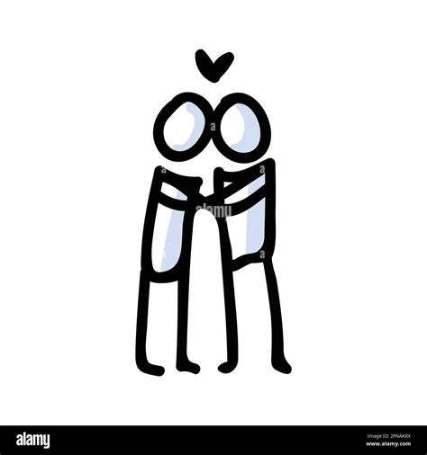 Hand Drawn Romantic Stick Figure Couple Kissing Concept Of Love