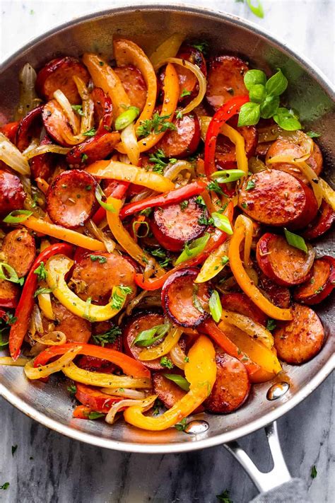 Smoked Sausage And Peppers With Onions Skillet Recipe Diethood