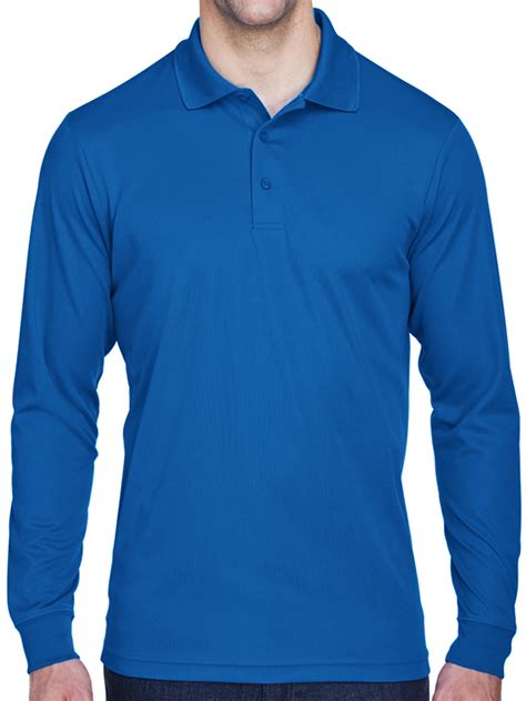 Mens Moisture Wicking Long Sleeve Polo Shirt True Royal Xl