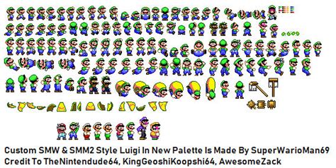 Smw Smm2 Style Luigi In New Palette Sprtie Sheet By Supertoadsworth10