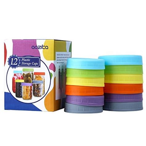 Aozita 12 Piece Colored Plastic Mason Jar Lids For Ball And More 6