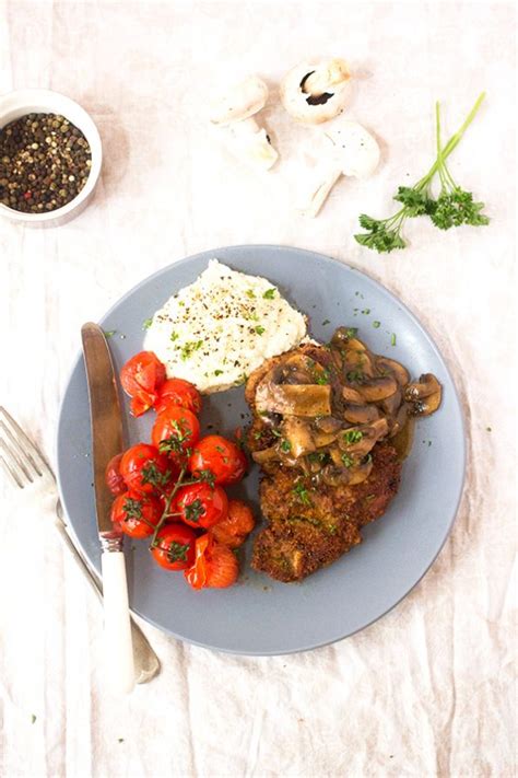 Schnitzel is most commonly made with pork, chicken or veal. Pork Schnitzel with Mushroom Gravy - aninas recipes