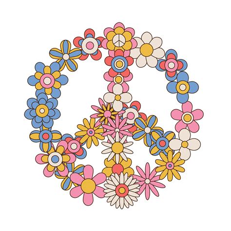 Colorful Peace Flower Symbol Famos Sign Made Of Daisy Flowers Linear