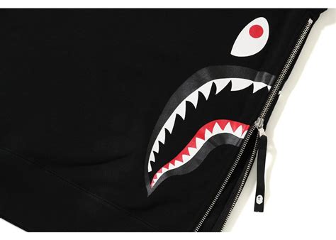Bape Side Zip Shark Wide Pullover Hoodie Black Fw18