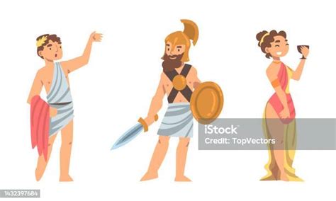Kumpulan Orang Bangsawan Yunani Kuno Dalam Ilustrasi Vektor Kartun