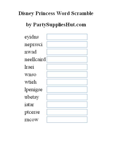 Disney Princess Word Scramble Puzzle Click Image And Print From Your
