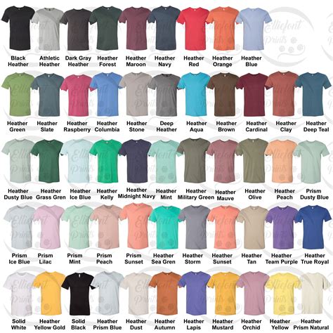 Download Bella Canvas 3001CVC Color Chart Unisex Jersey TShirt ...