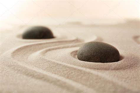 Japanese Zen Garden Pebbles On A Sand Stock Photo By ©belchonock 128256352