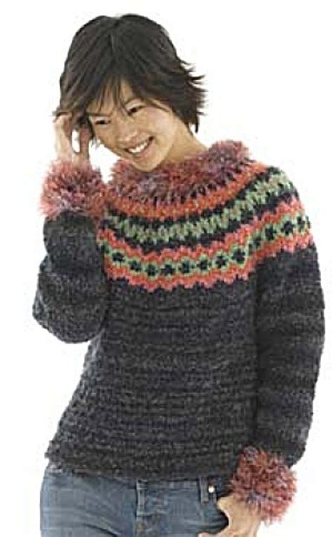 Knit Ideal Icelandic Sweater In Lion Brand Homespun And Fun Fur 40018