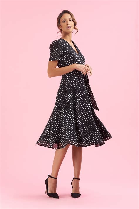 The Dress Company 1940s Black Polka Dot Wrap Dress