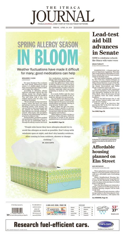 Ithaca Journal Todays Front Pages Newseum Newspaper Layout