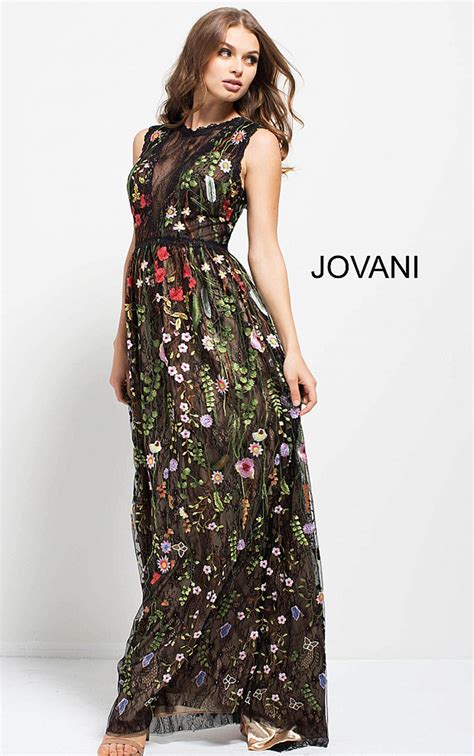 Jovani Dresses Womens Black Multi Floral Embroidered