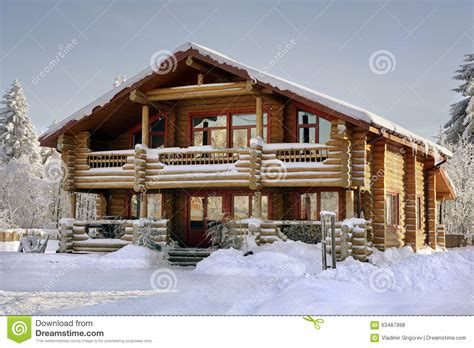 Log House Covered In Snow During Winter Stock Photo Image Of Chalet