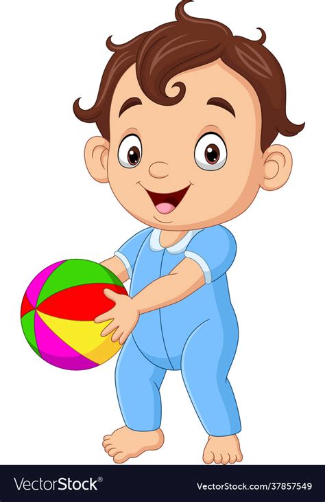 Cartoon Little Boy Holding Colorful Ball Vector Image