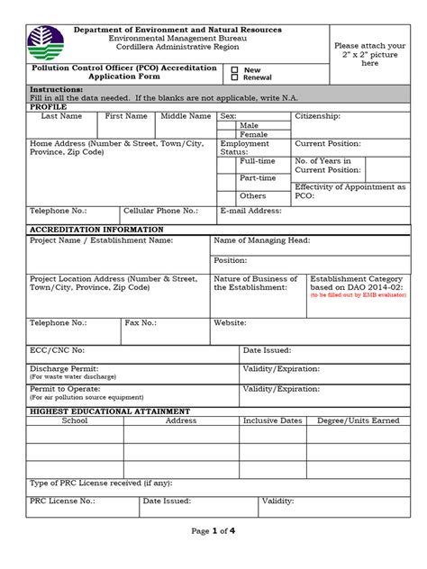 2021 Pco Accreditation Application Form And Establishment