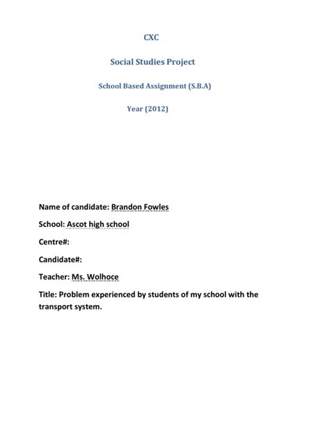 Social Studies Sba Pdf