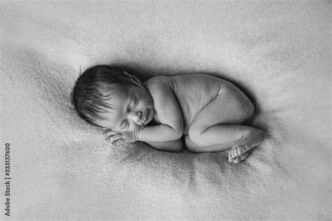 Naked Newborn Baby Lying Imitation Of Baby In Womb Beautiful Babe Girl Sleeping On Her Back