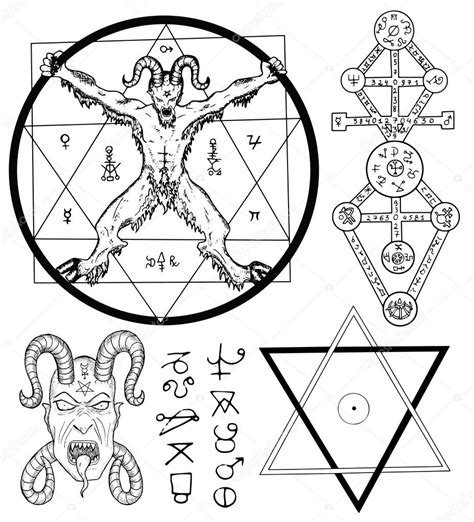 Magic Set With Devil Satan Pentagram And Mystic Symbols Collection