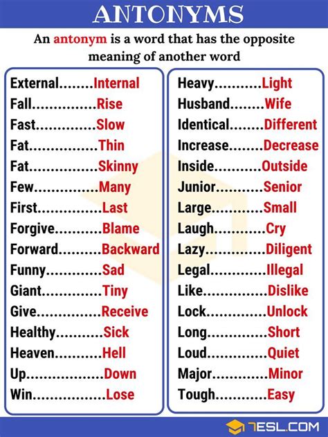 Antonyms are words with opposite meanings. 300+ Opposites (Antonyms) from A-Z with Great Examples ...