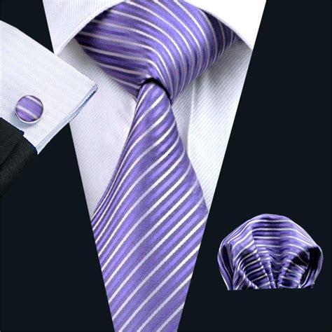Fa 313 Gents Necktie Purple Stripe 100 Silk Jacquard Tie Hanky