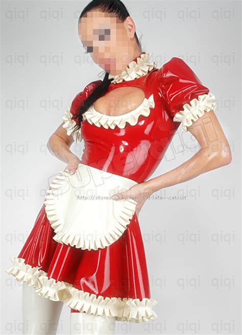 latex rubber 0 45mm maid uniform dress outfits catsuit ebay