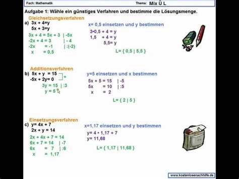 Es gibt drei bekannte lösungsverfahren für solche gleichungssysteme: Lineare Gleichungssysteme - Mix Leicht | Gleichungssysteme ...