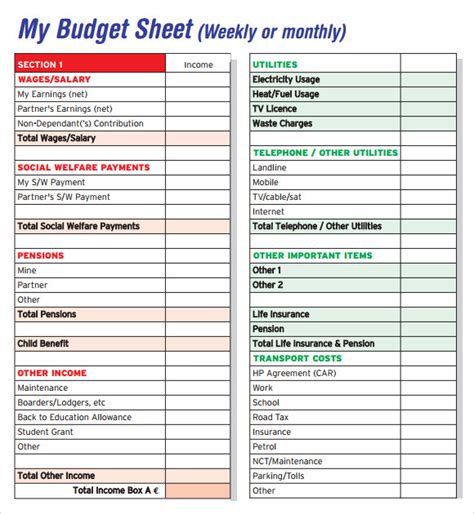 Sample Budget Worksheet Pdf Sample Site V