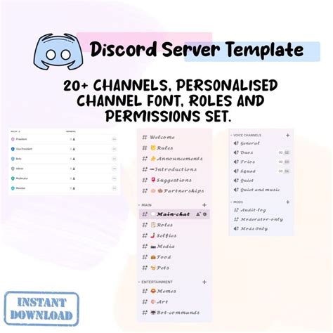 Instant Download Aesthetic Discord Server Templatechannels And Roles
