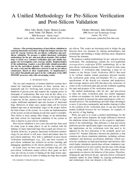 Pdf A Unified Methodology For Pre Silicon Verification And Post Silicon Validation Allon