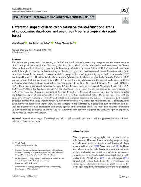 Pdf Differential Impact Of Liana Colonization On The Leaf Functional
