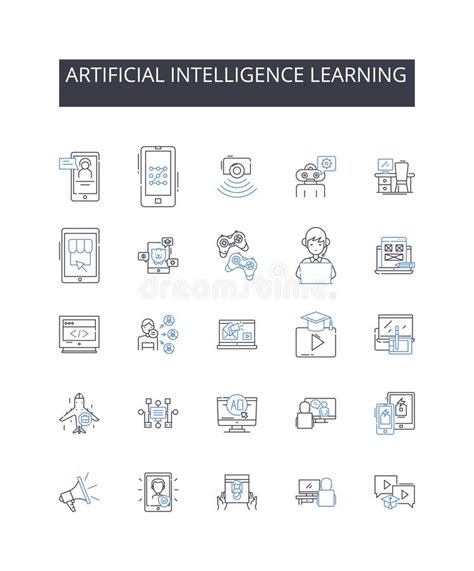 Artificial Intelligence Learning Line Icons Collection Machine