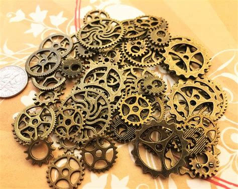 80 New Brass Bronze Medium Large Steampunk Gears Cogs Buttons Wheels