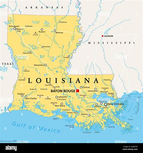 Louisiana La Mapa Político Con La Capital Baton Rouge Y El área