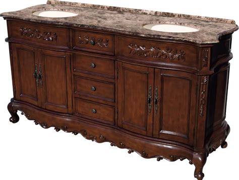 Bathroom vanity cabinets should be proportional to the overall size of your space, as well as other fixtures present. 67 Inch Furniture Style Double Bathroom Vanity in Mahogany