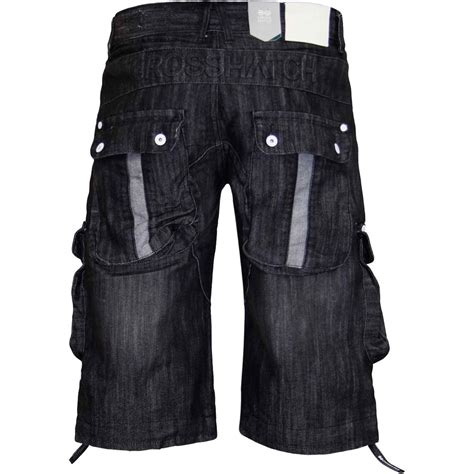 New Mens Crosshatch Denim Jeans Shorts Combat Casual Cargo Shorts Pockets String