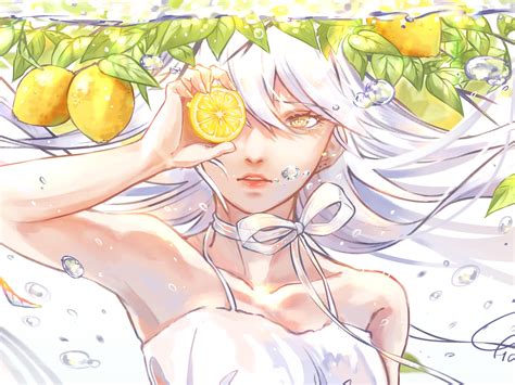 Wallpaper Girl Glance Lemons Fruit Anime Art Hd Widescreen