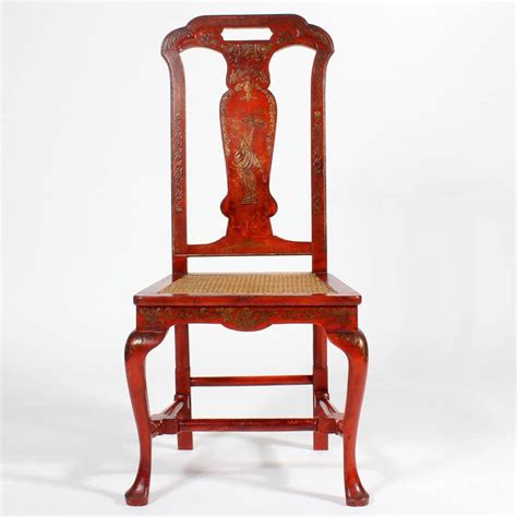 Set Of Six Red Chinoiserie Decorated Georgian Style Dining Chairs At