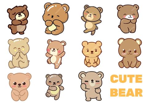 Premium Vector Set Of Cute Kawaii Teddy Bears