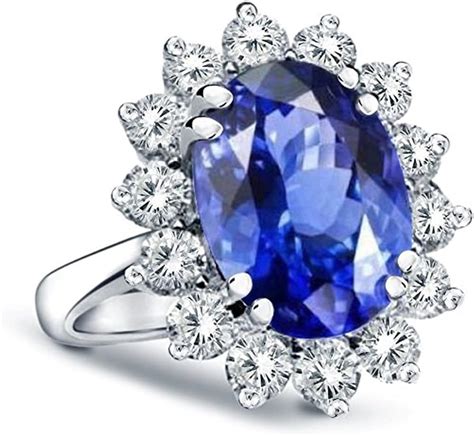 14k Gold Princess Diana Genuine Diamond And Sapphire Ring 300ctw