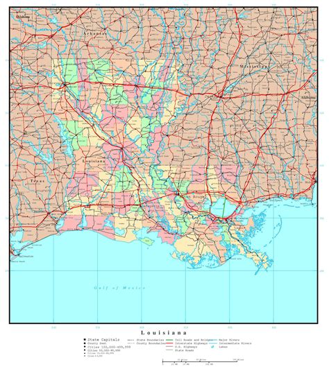 Large Detailed Administrative Map Of Louisiana State With