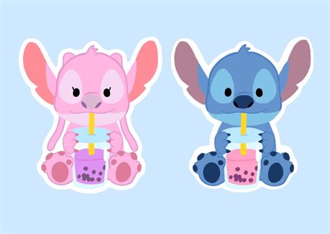 Stitch And Angel Cute Boba Stickers Water Proof Disney Etsyde