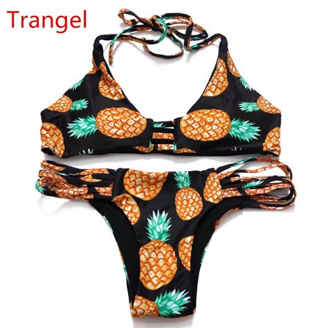 2016 Lovely Women Stripsky Pineapple Print Bikinis Set Strappy
